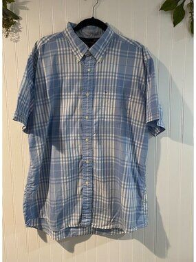 Tommy Hilfiger Mens XL Blue & White Plaid Button-Down Short Sleeve Shirt